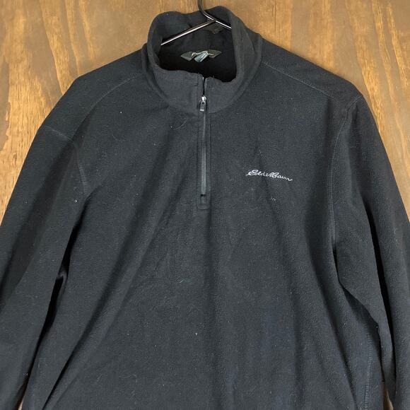 Eddie Bauer Mens Sweatshirt Black Fleece 1/4 Zip Outdoor Long Sleeve Large - Picture 2 of 12